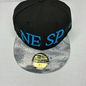 New Era Black Cap with Blue Lettering and Gray Brim